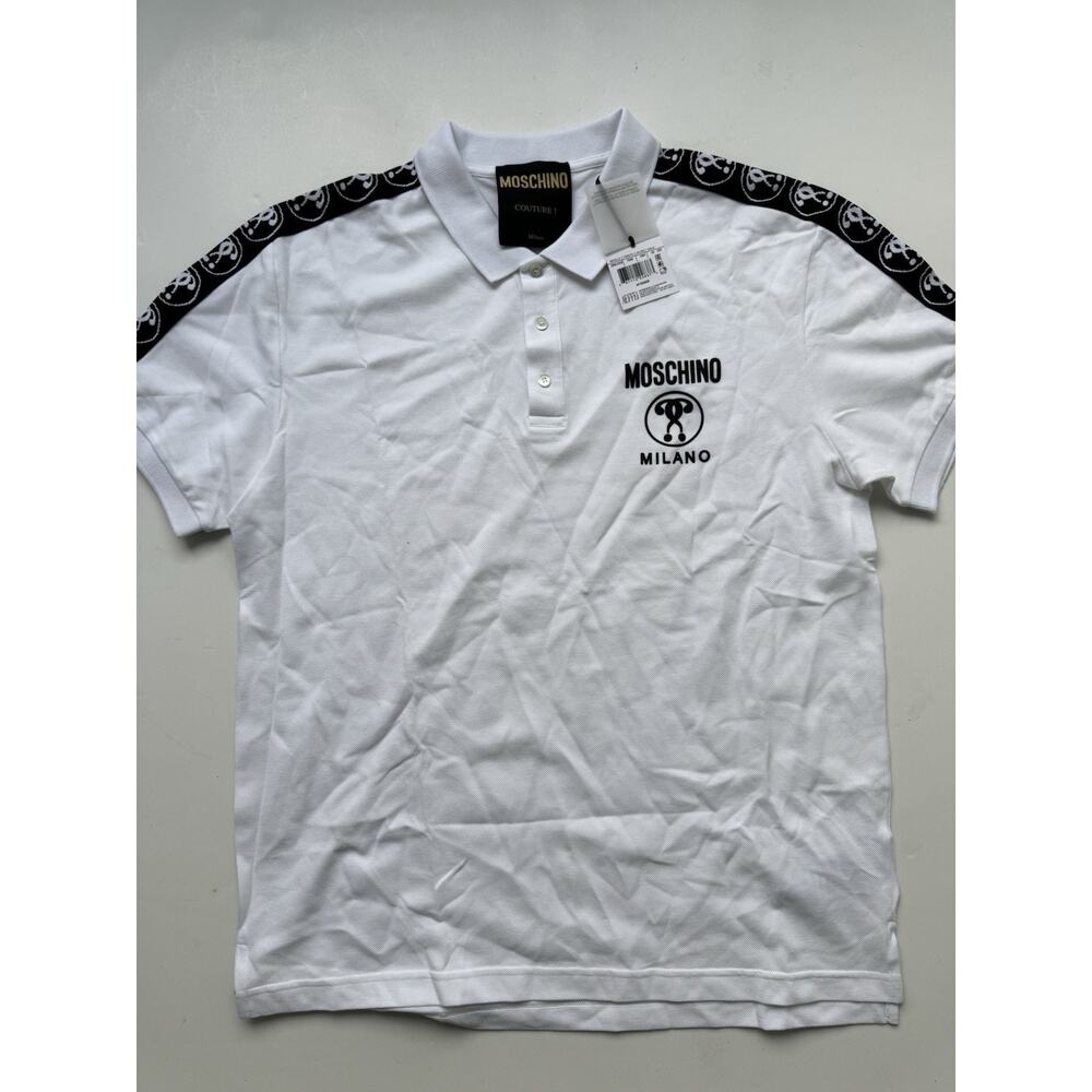 Moschino Couture Men's Moschino Double Question Mark Piquet Polo, White Size XL